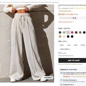 SHEIN EZwear Solid Drawstring Waist Wide Leg Sweatpants